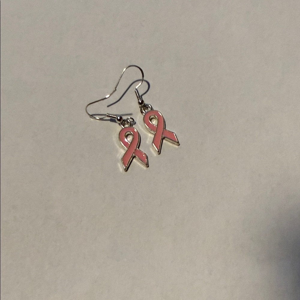 Pink Ribbon Dangle Earrings - Awareness Charm Earrings